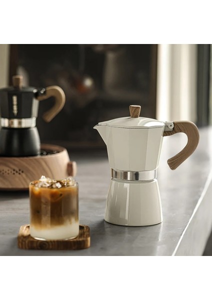 300 ml 6 Fincan D Espresso Makinesi Vintage Ahşap Saplı Café Bira Aracı Cafe Ev Gereçleri Konsantre Ekstraksiyon Pot Tek Valf Mocha Pot (Yurt Dışından)