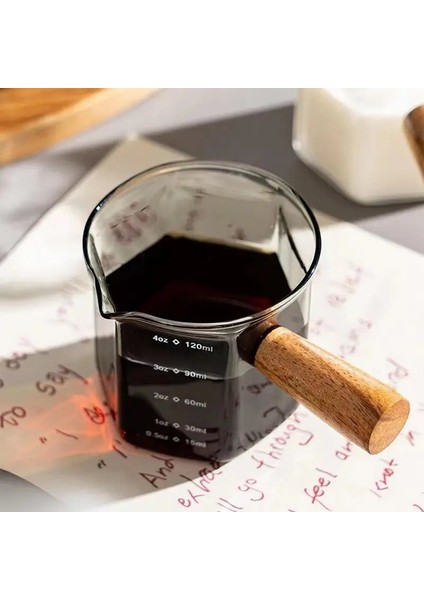 Göl Yeşili Ölçüm Bardak Ahşap Saplı Cam Espresso Ölçüm Fincan Isıya Dayanıklı Eğik Borulu Süt Sürahisi Şeffaf Mutfak Ölçü Kupa (Yurt Dışından)