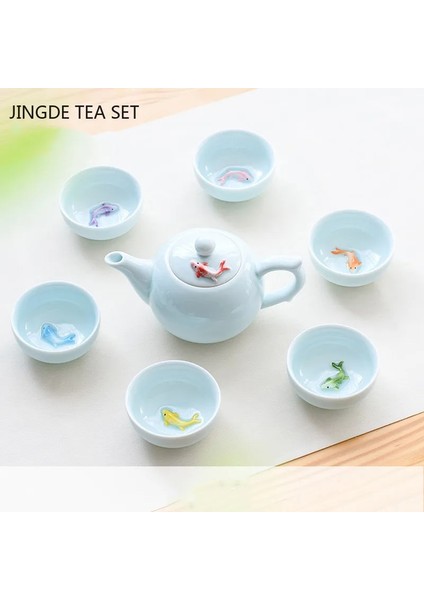 C Yaratıcı Seramik Küçük Balık Çay Fincanı Seti Taşınabilir Çaydanlık ve Bardak Seti Çin Çay Töreni Malzemeleri Özelleştirilmiş Teaware Hediyeler (Yurt Dışından)