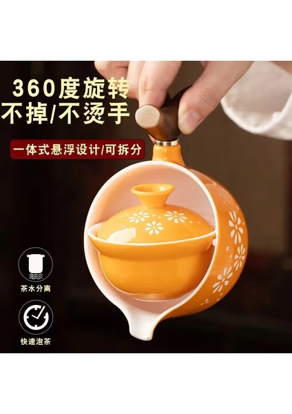 M Seyahat Çay Seti Tembel Çay Makinesi Eğlence Çay Seti Taşınabilir Bir Pot Dört Bardak Kungfu Çay Seti Ev Seramik Çaydanlık (Yurt Dışından)