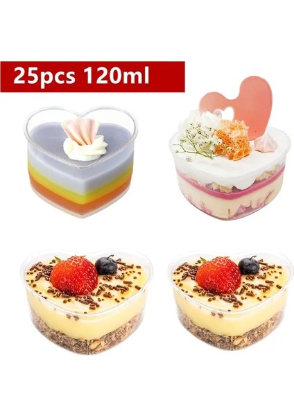 25 Adet-Kalp Şekli 25/50 Adet Plastik Tatlı Bardak 60 ml/120 ml Yeniden Kullanılabilir Yoğurt Muslar Mini Porsiyon Bardak (Yurt Dışından)