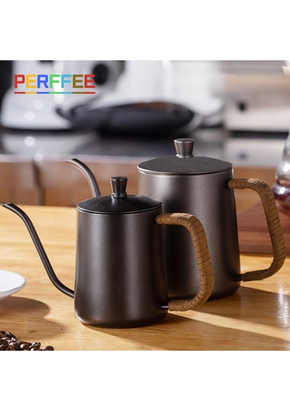 Siyah 350ML 350ML 600ML Damla Su Isıtıcısı Kahve Çaydanlık Yapışmaz Kaplama Gıda Sınıfı Paslanmaz Çelik Deve Boynu Ince Ağız Kahve Damla Su Isıtıcısı (Yurt Dışından)