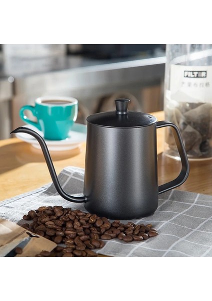 Siyah 350ML 350ML 600ML Damla Su Isıtıcısı Kahve Çaydanlık Yapışmaz Kaplama Gıda Sınıfı Paslanmaz Çelik Deve Boynu Ince Ağız Kahve Damla Su Isıtıcısı (Yurt Dışından)