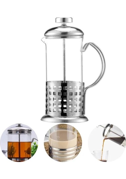 Şerit Paterni Manuel Kahve Espresso Makinesi Pot Fransız Kahve Çay Süzgeç Filtresi Paslanmaz Çelik Cam Çaydanlık Cafetiere Basın Pistonu 350 ml (Yurt Dışından)