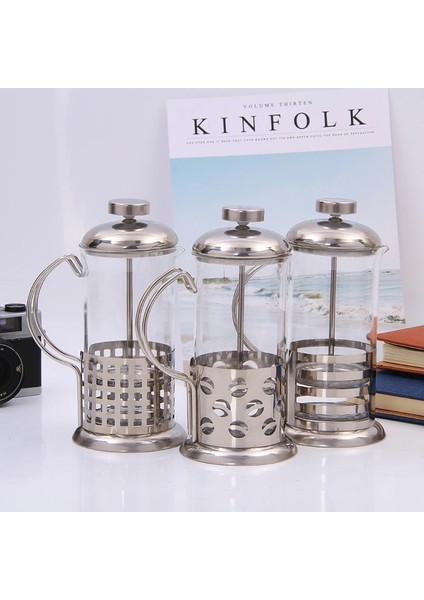 Şerit Paterni Manuel Kahve Espresso Makinesi Pot Fransız Kahve Çay Süzgeç Filtresi Paslanmaz Çelik Cam Çaydanlık Cafetiere Basın Pistonu 350 ml (Yurt Dışından)