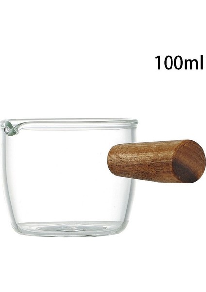 100ML 50/75/100/140ML Cam Espresso Ölçüm Kabı Ahşap Saplı Çift/tek Ağızlı Süt Sürahisi Mutfak Sos Tabağı Ev Kahve Gereçleri (Yurt Dışından)