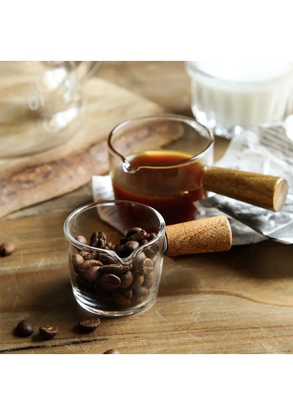 100ML 50/75/100/140ML Cam Espresso Ölçüm Kabı Ahşap Saplı Çift/tek Ağızlı Süt Sürahisi Mutfak Sos Tabağı Ev Kahve Gereçleri (Yurt Dışından)