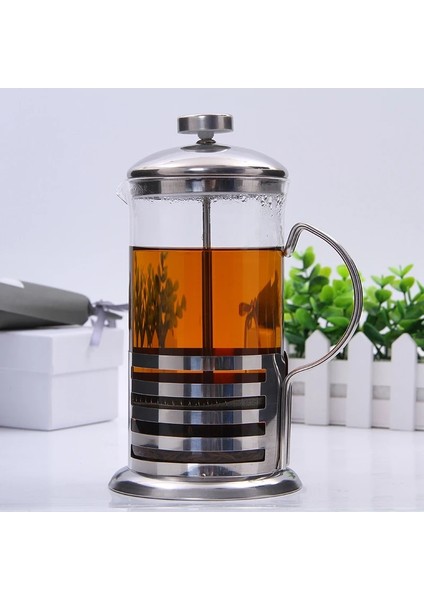 Şerit Paterni Manuel Kahve Espresso Makinesi Pot Fransız Kahve Çay Süzgeç Filtresi Paslanmaz Çelik Cam Çaydanlık Cafetiere Basın Pistonu 350 ml (Yurt Dışından)