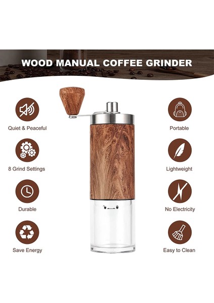Wood-1 Fheal Manuel Kahve Değirmeni El Ayarlanabilir Çelik Çekirdek Çapak Mutfak Için Taşınabilir Espresso El Krank Değirmeni Aracı Cafe Aksesuarları (Yurt Dışından) modelleri