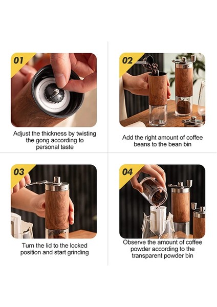 Wood-1 Fheal Manuel Kahve Değirmeni El Ayarlanabilir Çelik Çekirdek Çapak Mutfak Için Taşınabilir Espresso El Krank Değirmeni Aracı Cafe Aksesuarları (Yurt Dışından) indirimleri