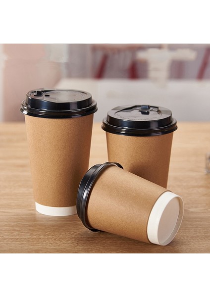12OZ Kapaklı Siyah 100 Adet/paket 4/8/12OZ Tek Kullanımlık Kahve Fincanı Kraft Kağıt Bardak Çift Katmanlı Kağıt Bardak Sıcak Içecek Bardağı Özelleştirme Kabul (Yurt Dışından)