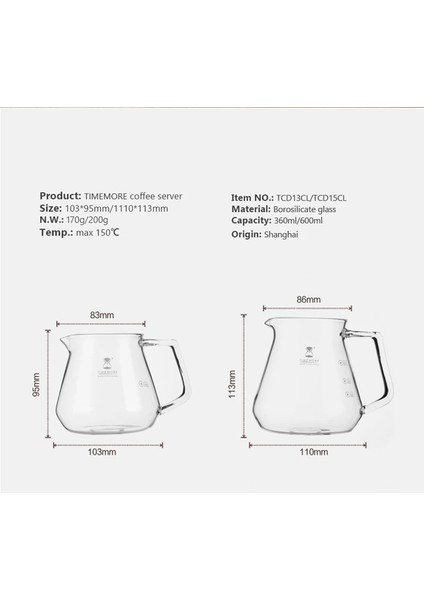 600ML Siyah Tımemore Mağaza Kahve Çaydanlık 360ML 600ML Süt Kupalar Mutfak Için Sözleşmeli Ücretsiz Hediye Cam Kapaklı Silikon Halka (Yurt Dışından)