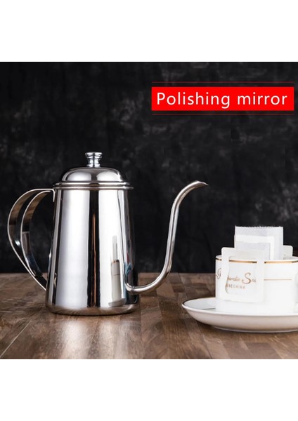Gümüş Paslanmaz Çelik Cezve Çay Su Isıtıcısı Gooseneck Damla Cezve Çaydanlık Cafe House Ev Için 650 ml - Altın (Yurt Dışından)