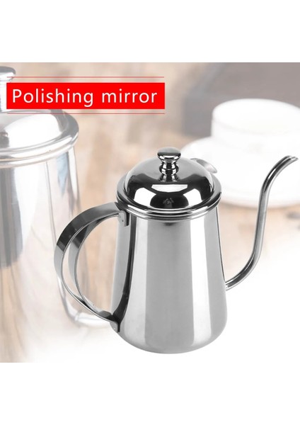 Gümüş Paslanmaz Çelik Cezve Çay Su Isıtıcısı Gooseneck Damla Cezve Çaydanlık Cafe House Ev Için 650 ml - Altın (Yurt Dışından)