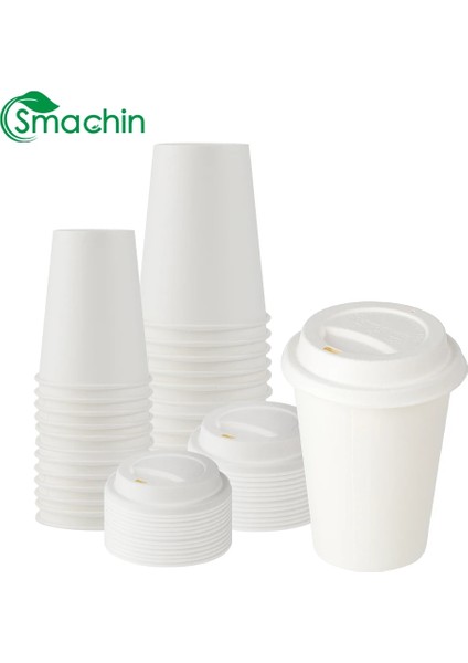 Beyaz 8 Oz Kapaklı 50PCS Smachin 50PCS 8/12OZ 80/90 Bardak Kapaklı Parçalanabilir Tek Kullanımlık Bardaklar Gübrelenebilir Kahve Süt Çay Bardağı Içme Gereçleri Parti Bardakları (Yurt Dışından) fiyatları