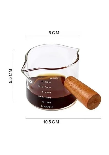 Çift Ağızlı Espresso Ölçüm Kabı Isıya Dayanıklı Çift Ağızlı Cam Ahşap Saplı Barista Craft Sürahi Süt Köpürtme Fincan Krema Makinesi (Yurt Dışından)