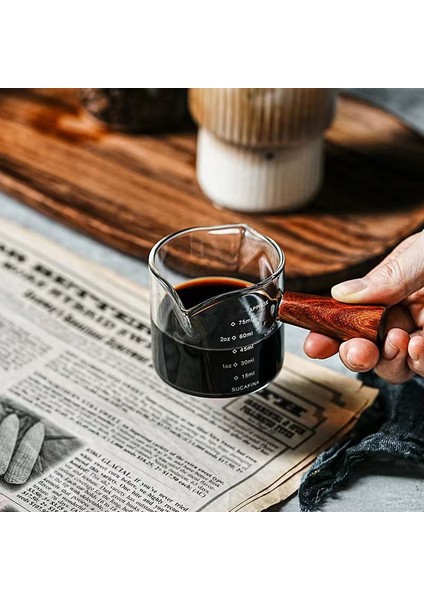 Çift Ağızlı Espresso Ölçüm Kabı Isıya Dayanıklı Çift Ağızlı Cam Ahşap Saplı Barista Craft Sürahi Süt Köpürtme Fincan Krema Makinesi (Yurt Dışından) modelleri