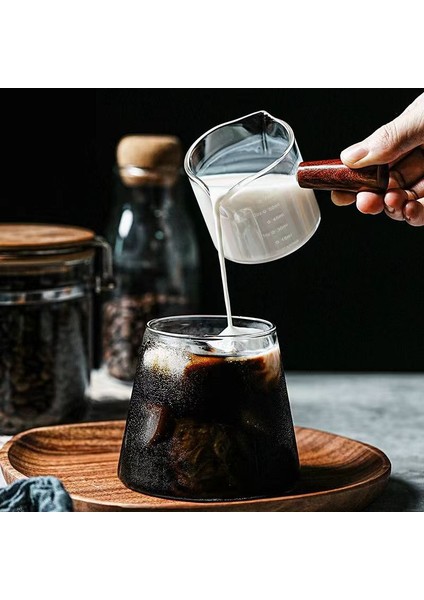 Çift Ağızlı Espresso Ölçüm Kabı Isıya Dayanıklı Çift Ağızlı Cam Ahşap Saplı Barista Craft Sürahi Süt Köpürtme Fincan Krema Makinesi (Yurt Dışından) fırsatları