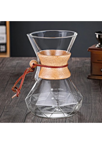 600 ml Filtre Borosilikat Cam Kahve Makinesi Kahve Paylaşımı Pot Ahşap Saplı Kahve El Demleme Pot Filtreli Fincan Filtre Kahve Makinesi Su Isıtıcısı (Yurt Dışından)