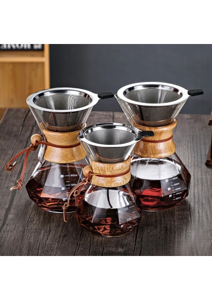 600 ml Filtre Borosilikat Cam Kahve Makinesi Kahve Paylaşımı Pot Ahşap Saplı Kahve El Demleme Pot Filtreli Fincan Filtre Kahve Makinesi Su Isıtıcısı (Yurt Dışından)