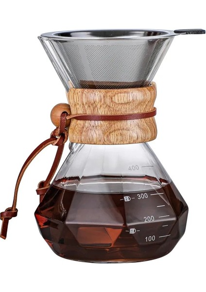 600 ml Filtre Borosilikat Cam Kahve Makinesi Kahve Paylaşımı Pot Ahşap Saplı Kahve El Demleme Pot Filtreli Fincan Filtre Kahve Makinesi Su Isıtıcısı (Yurt Dışından)