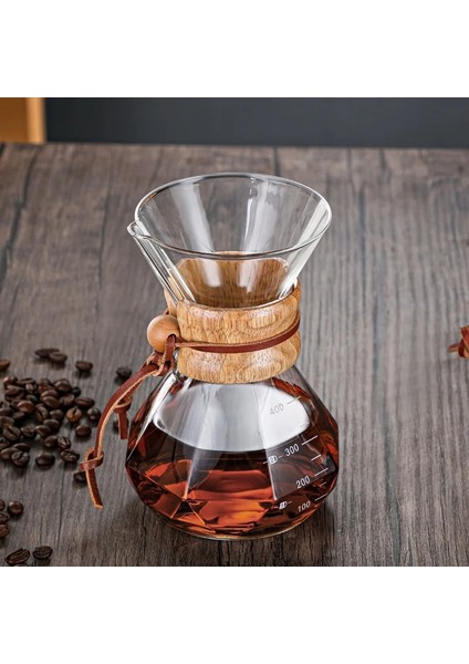 600 ml Filtre Borosilikat Cam Kahve Makinesi Kahve Paylaşımı Pot Ahşap Saplı Kahve El Demleme Pot Filtreli Fincan Filtre Kahve Makinesi Su Isıtıcısı (Yurt Dışından)