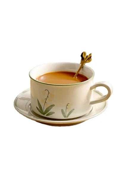 Lily 350ML Retro Kupa Çiçek Fincan Tasarım Niş Seramik Kahve Fincanı High Sense Fransız Ikindi Çayı Bardağı ve Tabağı (Yurt Dışından)