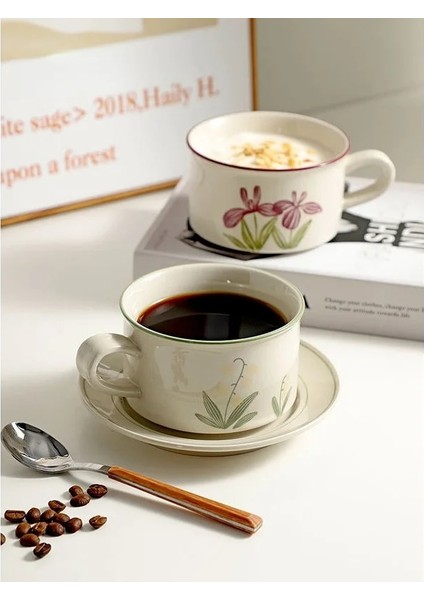 Lily 350ML Retro Kupa Çiçek Fincan Tasarım Niş Seramik Kahve Fincanı High Sense Fransız Ikindi Çayı Bardağı ve Tabağı (Yurt Dışından) modelleri