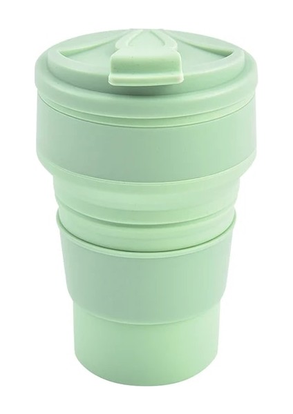 Yeşil 350ML Silikon Pp Katlanır Bardak Katlanabilir Kupa Kapaklı Kahve Seyahat Açık Havada Taşınabilir Su Içme Çay Bardak Çok Fonksiyonlu (Yurt Dışından)