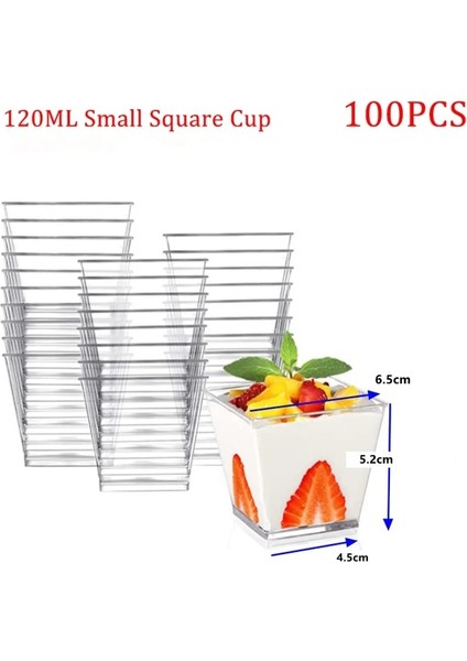 120ML-100PCS 25/150 Adet Gıda Tatlı Servis Bardakları Plastik Bardaklar Tatlı Dükkanı Parti Plastik Trapez Kare Tatlı Bardağı Tatlı Servis Bardakları (Yurt Dışından)