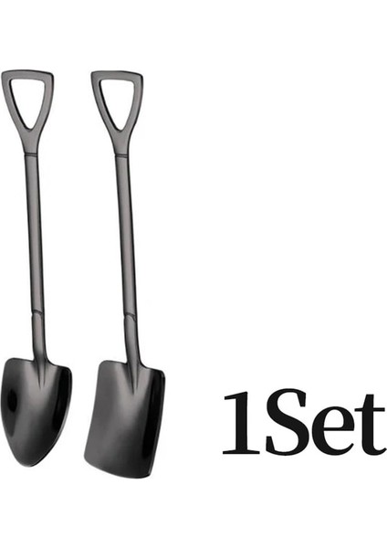 Siyah 2 Adet Paslanmaz Çelik Çay Kaşığı Kürek Kaşık Dondurma Tatlı Kepçe Yaratıcı Kahve Kaşığı Meyve Kaşığı Sofra Çatal Bıçak Kaşık Seti (Yurt Dışından)