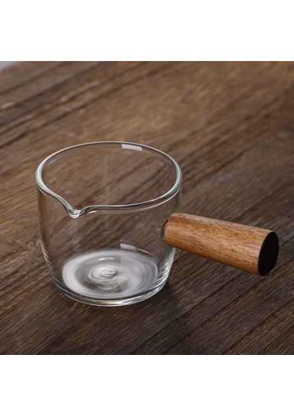 100ML Şeffaf Espresso Ölçüm Kupası Ahşap Saplı Cam Bardak Çift/tek Ağızlı Süt Sürahisi Kahve Aksesuarları Drinkware Mutfak Ölçü Kupa (Yurt Dışından)