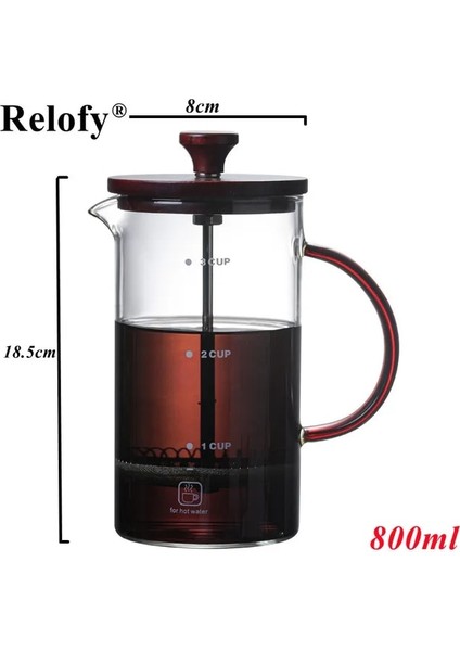 800 ml 400/800 ml Cam Cezve Saf Ahşap Kırmızı Kapaklı Taşınabilir Kahve Fransız Basın Filtre Kahve Makinesi Kahve Aksesuarları (Yurt Dışından)