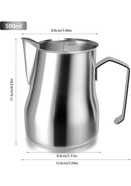 Gümüş 500 ml Süt Köpürtme Sürahisi Sürahi 350/500 ml Paslanmaz Çelik Kahve Süt Köpürtme Sürahisi Espresso Latte Sanat Barista Buhar Süt Sürahisi (Yurt Dışından)