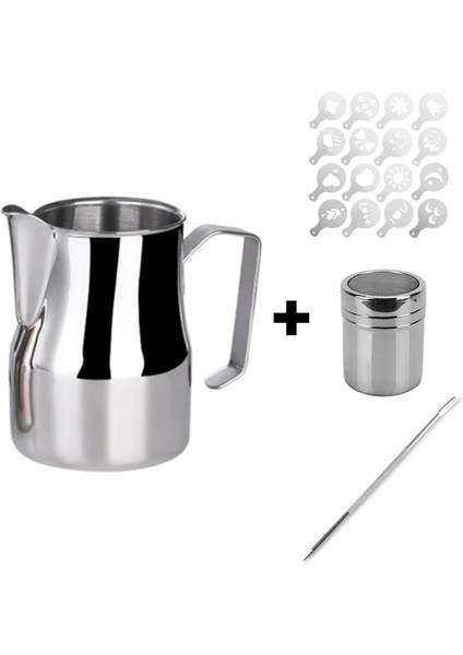 3 Alet ile 350ML 350ML/550ML/750ML Paslanmaz Çelik Süt Sürahisi Köpürtme Sürahi Latte Espresso Kahve Sürahisi Barista Cappuccino Süt Köpürtücü Krem Fincan (Yurt Dışından)