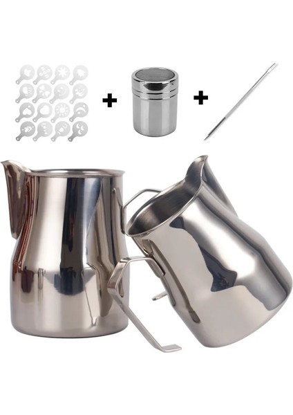 3 Alet ile 350ML 350ML/550ML/750ML Paslanmaz Çelik Süt Sürahisi Köpürtme Sürahi Latte Espresso Kahve Sürahisi Barista Cappuccino Süt Köpürtücü Krem Fincan (Yurt Dışından)