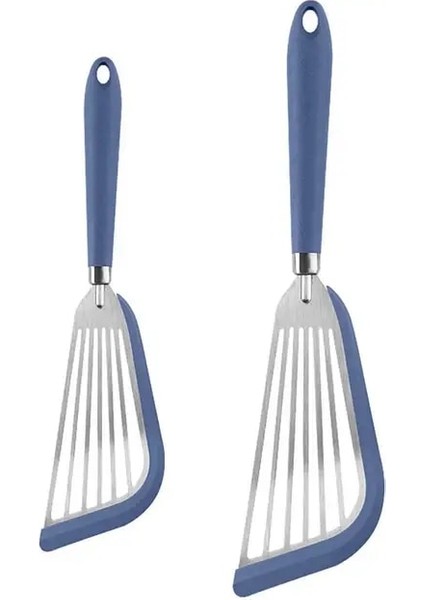 Mavi Paslanmaz Çelik Pişirme Aracı Pişirme Spatula Kaymaz Silikon Balık Spatula Kolay Temizlenebilir Mutfak Tencere Rahat (Yurt Dışından)