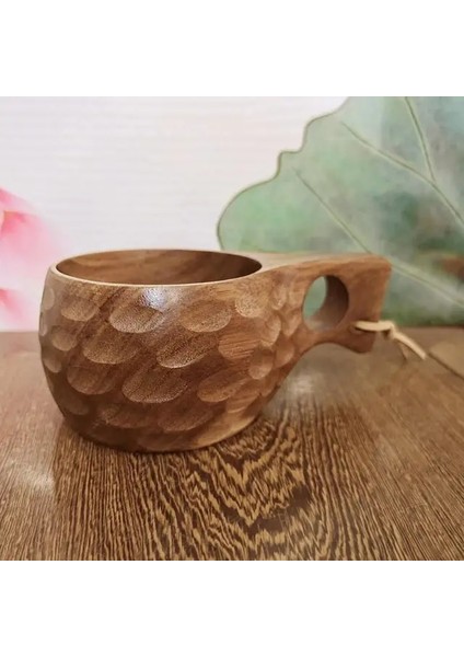 Koyu Kahverengi Desen Minimalist Tarzı Ahşap Içme Bardağı Çay Kahve Süt Şarap Bardağı Kamp Için (Yurt Dışından)
