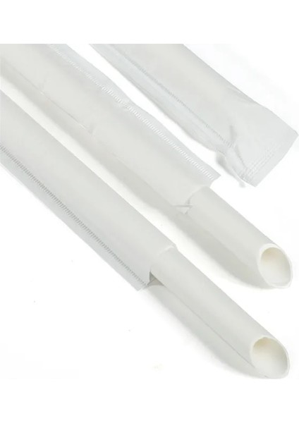 Beyaz 100 Adet 23 cm Tek Kullanımlık Kağıt Pipet Ucu Ayrı Ayrı Paketlenmiş Içecek Boba Inci Sütlü Çay Pipeti Kabarcık Çay Kağıt Payet (Yurt Dışından)