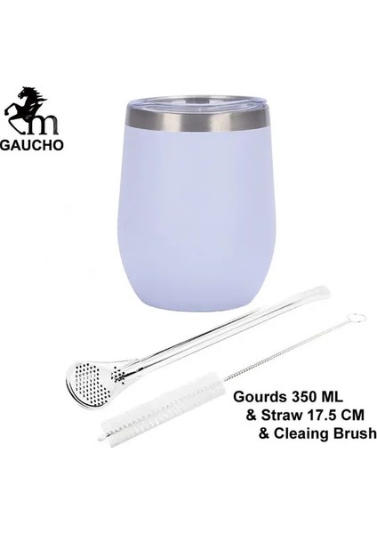 WHITE-175 1 Takım/grup Yerba Mate Süt Çay Bardağı Paslanmaz Su Kabağı Su Kabağı 350 ml Kapaklı Isı Yalıtımı Filtre Pipeti ve Temizleme Fırçası Dahildir (Yurt Dışından)