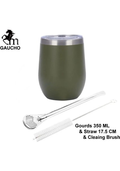 WHITE-175 1 Takım/grup Yerba Mate Süt Çay Bardağı Paslanmaz Su Kabağı Su Kabağı 350 ml Kapaklı Isı Yalıtımı Filtre Pipeti ve Temizleme Fırçası Dahildir (Yurt Dışından)