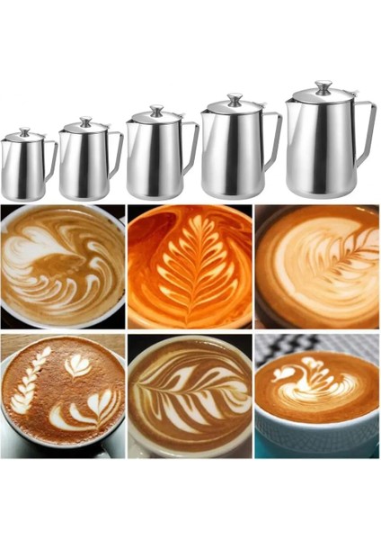 350ML Kahve Latte Süt Köpürtme Kapaklı Sürahi Süt Köpürtücü Fincan Paslanmaz Çelik Kahve Süt Köpürtücü Sürahi Köpürtücü Sürahi Espresso Bardakları (Yurt Dışından)