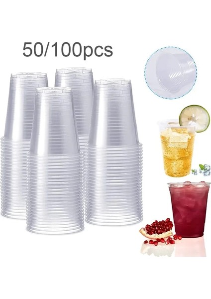 50 Adet 50/100/200 Adet Yeni Tek Kullanımlık Şeffaf Plastik Bardak Açık Hava Piknik Doğum Günü Mutfak Parti Sofra Tadım 300 ml (Yurt Dışından)