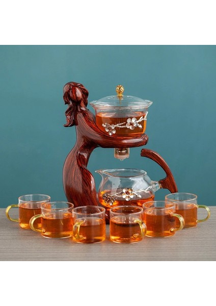 Sadece 6 Bardak Çay Yapma Kungfu Demlik Çay Fincanı Otomatik Çay Seti Isıya Dayanıklı Cam Çaydanlık Tutucu Taban Çay Demlik Çay Gereçleri (Yurt Dışından)