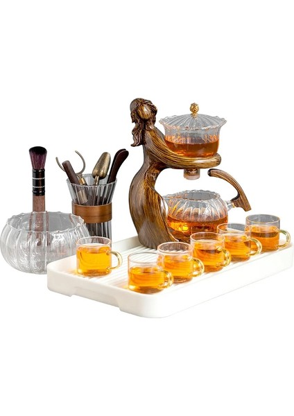 Sadece 6 Bardak Çay Yapma Kungfu Demlik Çay Fincanı Otomatik Çay Seti Isıya Dayanıklı Cam Çaydanlık Tutucu Taban Çay Demlik Çay Gereçleri (Yurt Dışından)