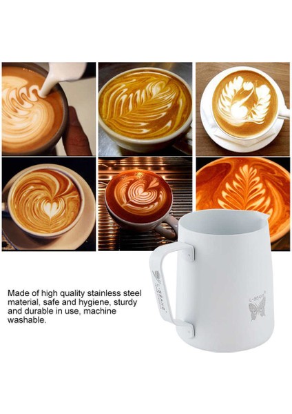 Beyaz 600ML Paslanmaz Çelik Süt Köpürtme Sürahi Kahve Fincanı Latte Sanat Süt Köpürtücü Sürahi Süt Köpürtücü Kahve Sanat Yapma Aracı Ofis Için (Yurt Dışından)