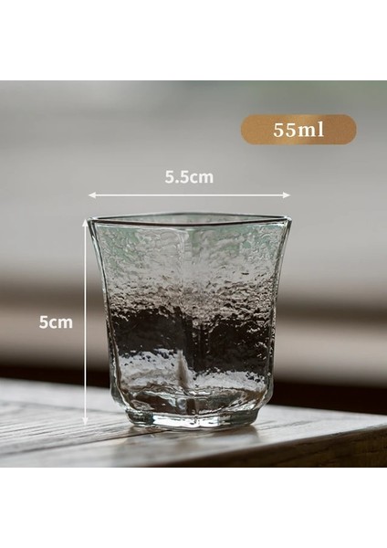 5.5x5 cm 55 ml Japon Çekiç Desenli Cam Küçük Çay Bardağı Çiçek Ağız Isıya Dayanıklı Cam Tek Fincan Kung Fu Çay Usta Fincan Sake Şarap Bardağı (Yurt Dışından)