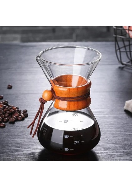 400ML Filtresiz 400ML/2 Fincan Isıya Dayanıklı Cam Espresso Kahve Makinesi Huni Tarzı Makine Üzerine Dökün Filtre Kabı Ahşap Saplı Yeniden Kullanılabilir (Yurt Dışından)