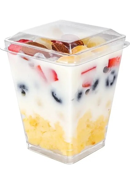 Flate Kapak 20 Adet Plastik Tatlı Kapaklı Bardaklar Kaşık 150ML Servis Bardakları Meze Köpüğü Meyve Parfe Bardak Doğum Günü Partisi Düğün Için (Yurt Dışından)