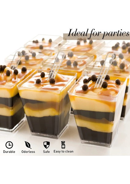 Flate Kapak 20 Adet Plastik Tatlı Kapaklı Bardaklar Kaşık 150ML Servis Bardakları Meze Köpüğü Meyve Parfe Bardak Doğum Günü Partisi Düğün Için (Yurt Dışından) modelleri